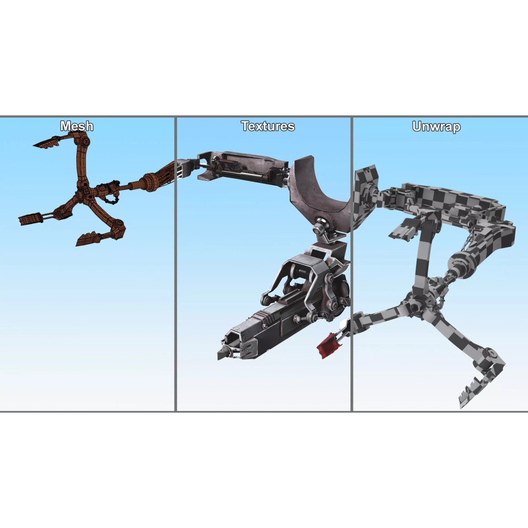 Mechanical Armature Claw 3D Model – High Poly Sci-Fi Gripping Tool, FBX - View 10