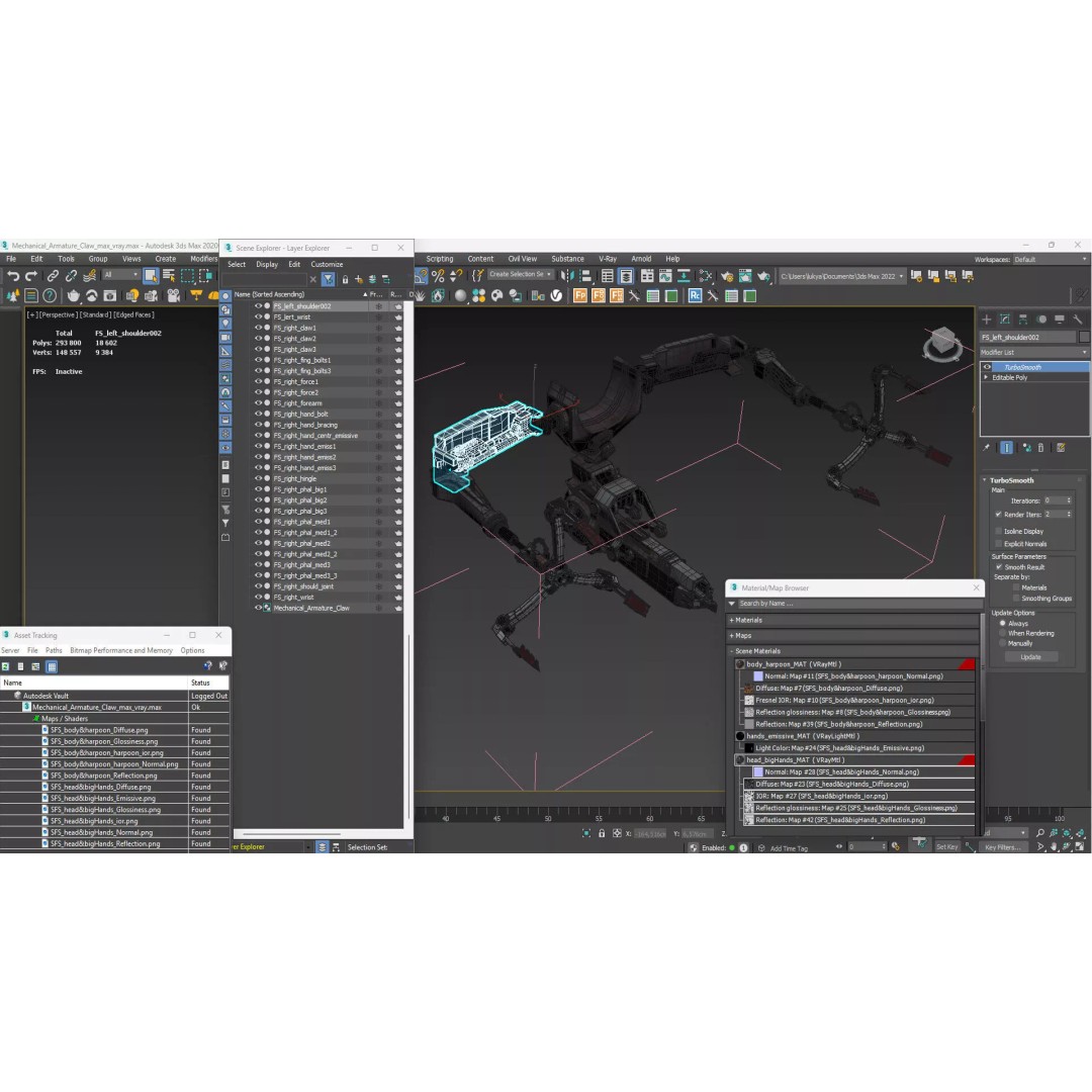 Mechanical Armature Claw 3D Model – High Poly Sci-Fi Gripping Tool, FBX - View 15