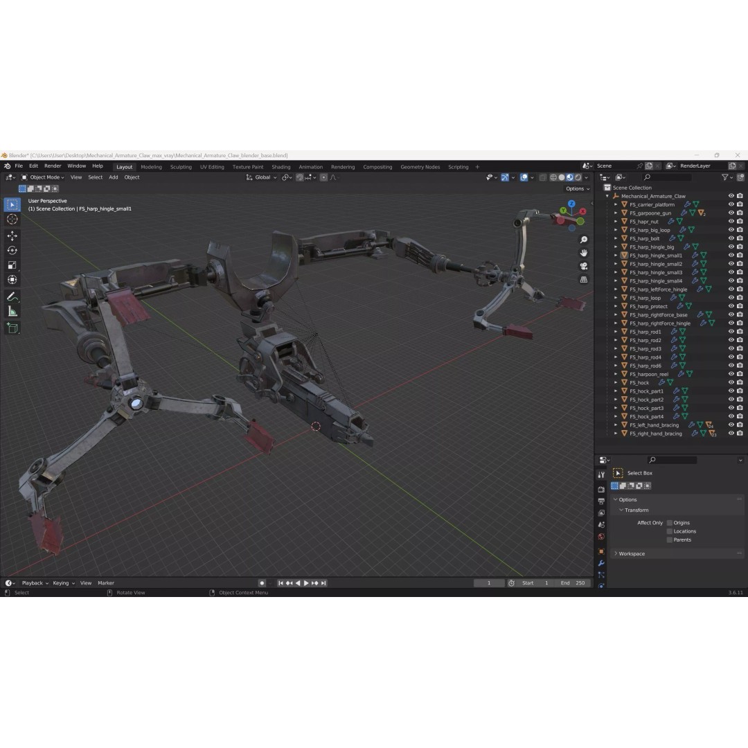 Mechanical Armature Claw 3D Model – High Poly Sci-Fi Gripping Tool, FBX - View 18