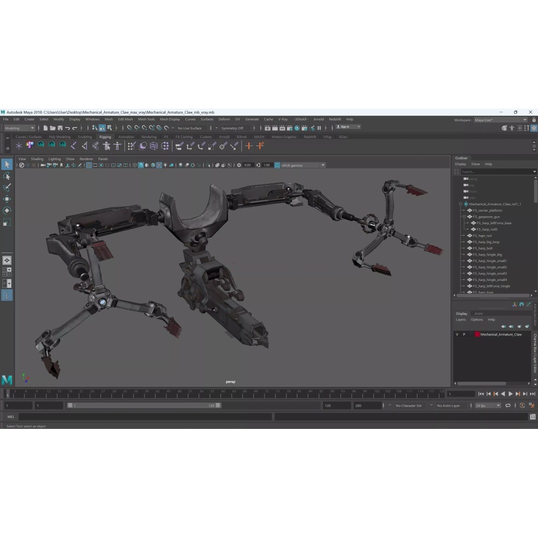 Mechanical Armature Claw 3D Model – High Poly Sci-Fi Gripping Tool, FBX - View 19