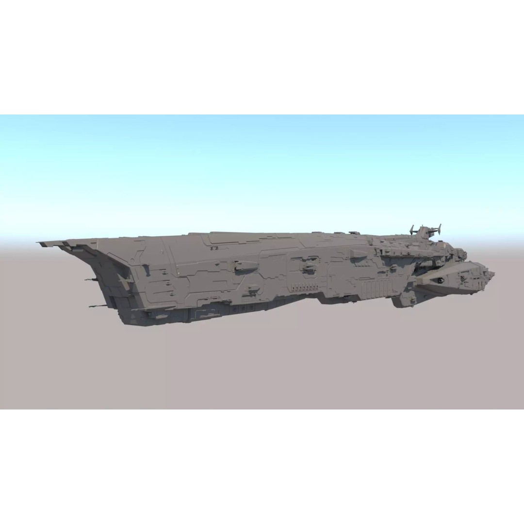 Space Battle Cruiser 3D Model – Sci-Fi Battleship, FBX & OBJ Formats - View 2