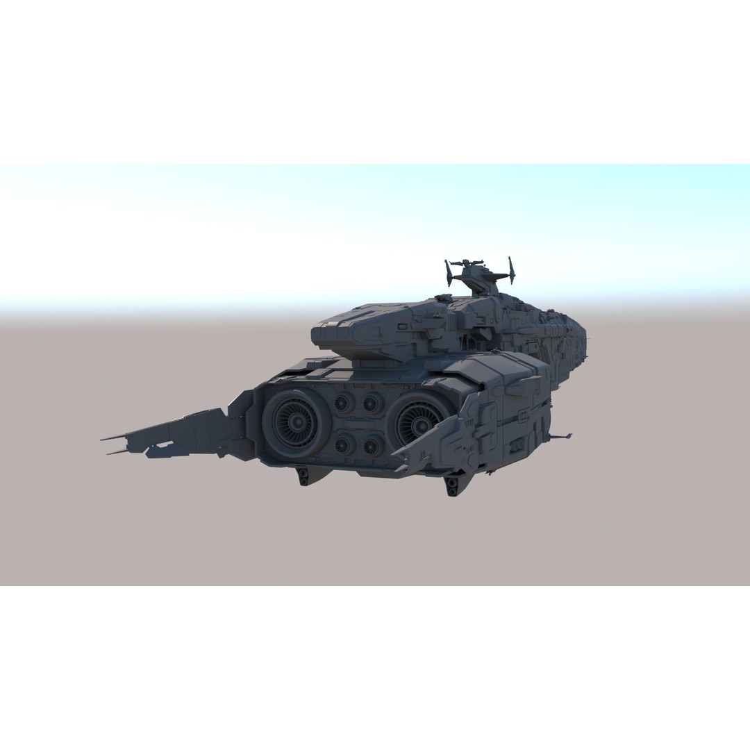 Space Battle Cruiser 3D Model – Sci-Fi Battleship, FBX & OBJ Formats - View 6