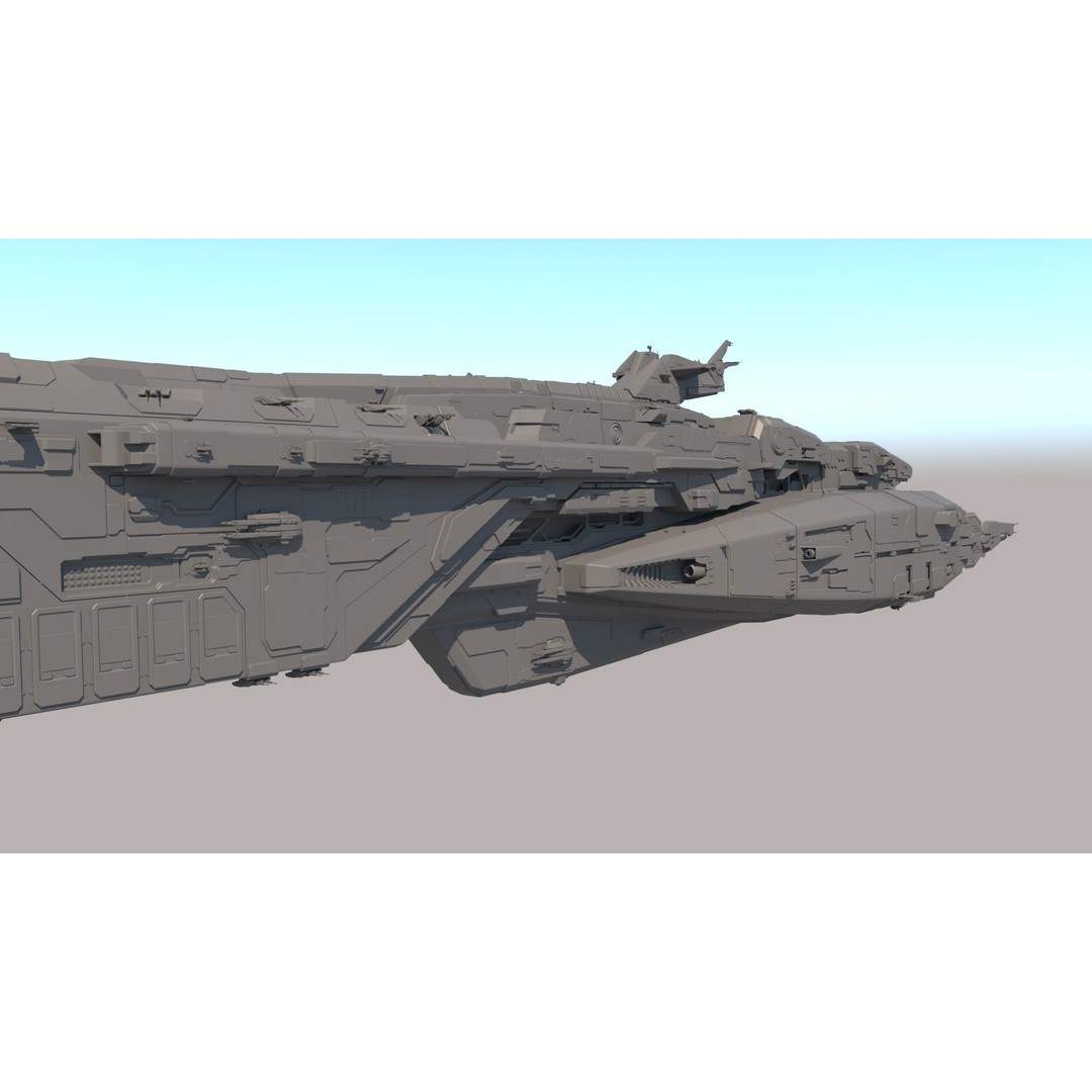 Space Battle Cruiser 3D Model – Sci-Fi Battleship, FBX & OBJ Formats - View 7