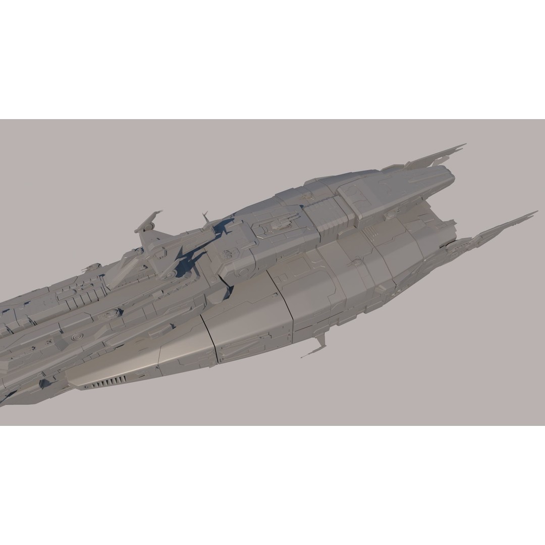 Space Battle Cruiser 3D Model – Sci-Fi Battleship, FBX & OBJ Formats - View 8