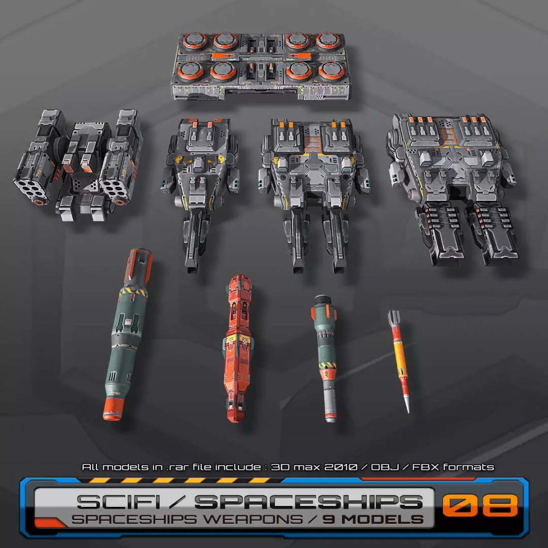 Spaceship 3D Model – Low Poly Sci-Fi Asset, FBX & OBJ Formats - View 2