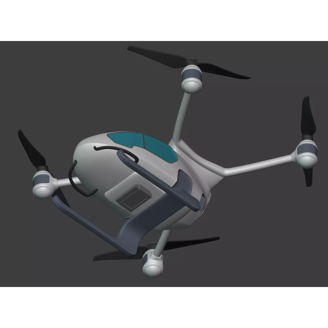 Taxi Drone 3D Model – Low Poly Flying Taxi, Blender, FBX - View 11
