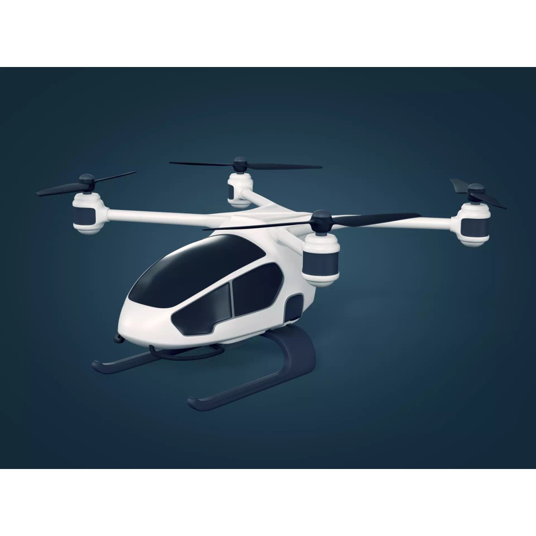 Taxi Drone 3D Model – Low Poly Flying Taxi, Blender, FBX - View 2