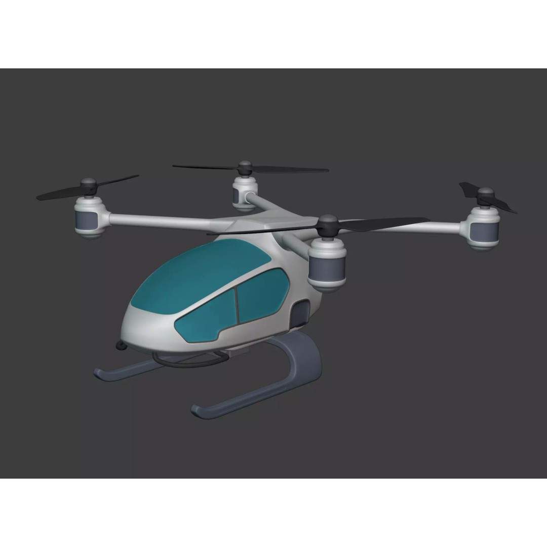 Taxi Drone 3D Model – Low Poly Flying Taxi, Blender, FBX - View 3