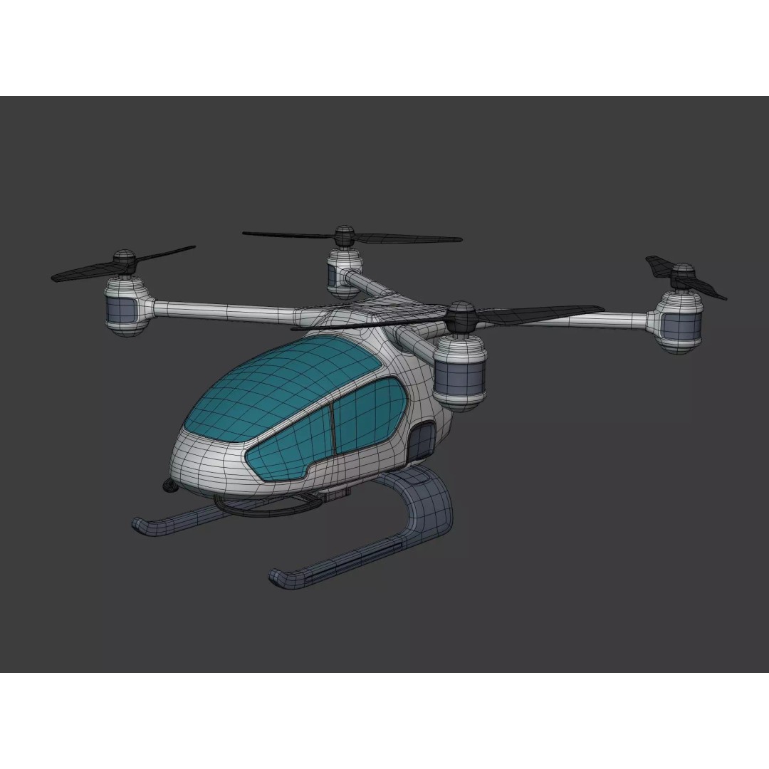 Taxi Drone 3D Model – Low Poly Flying Taxi, Blender, FBX - View 4