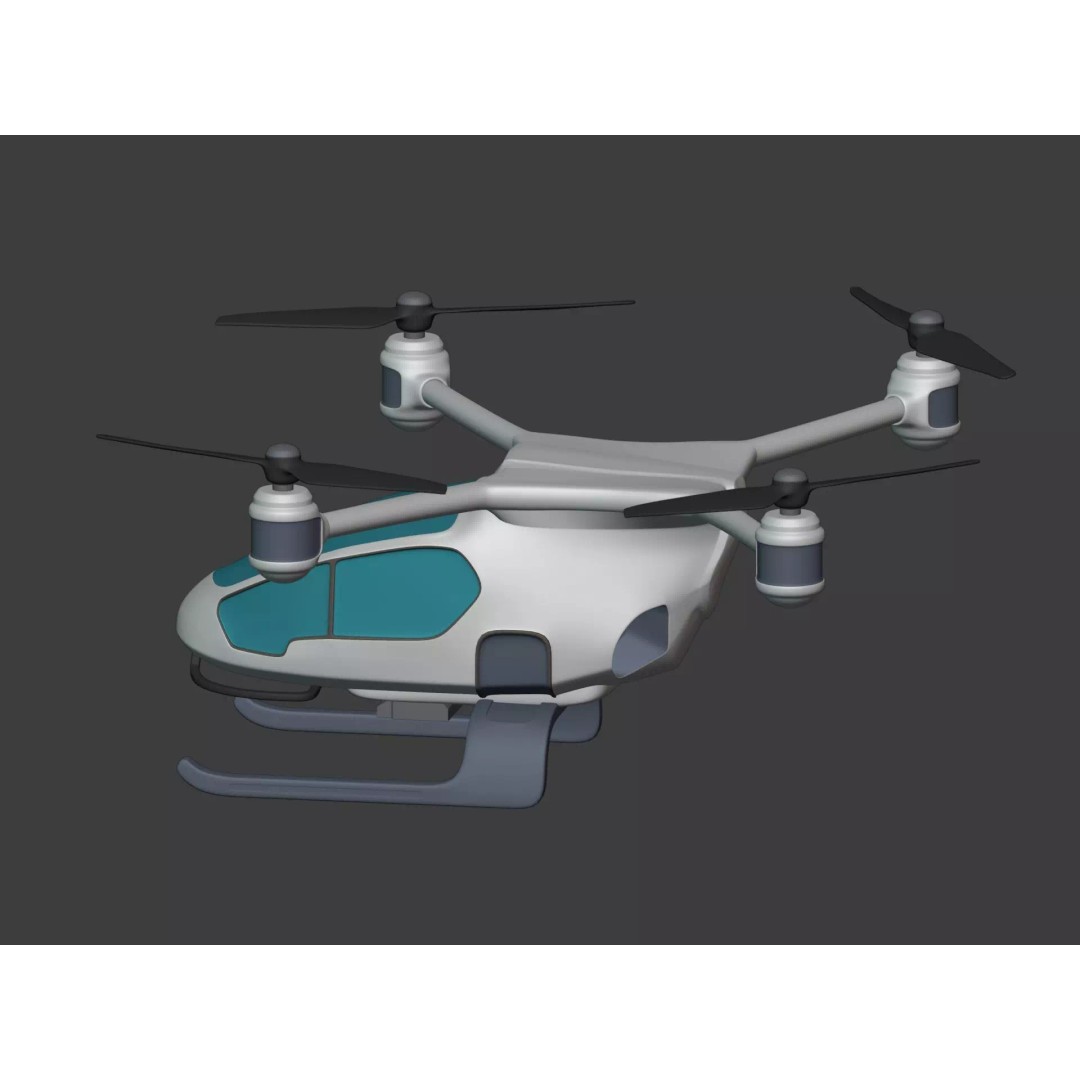 Taxi Drone 3D Model – Low Poly Flying Taxi, Blender, FBX - View 7