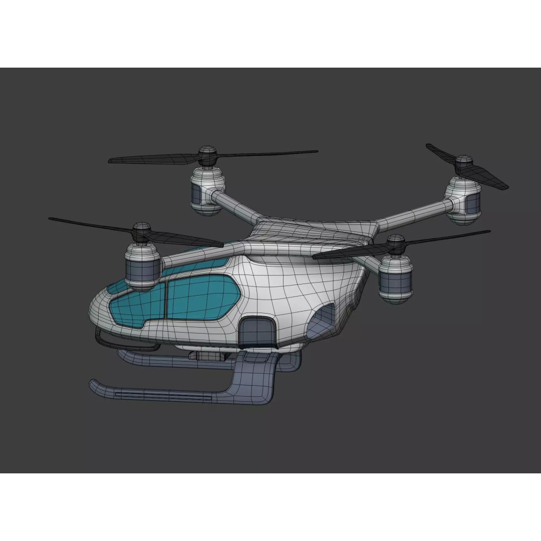 Taxi Drone 3D Model – Low Poly Flying Taxi, Blender, FBX - View 8