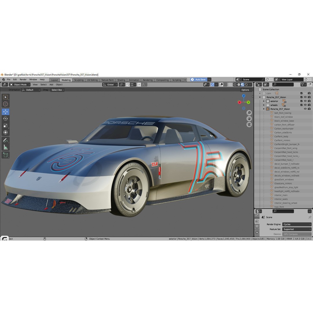 Porsche 357 Vision Concept 2023 3D Model – High Poly Game Asset, FBX, OBJ, Blender - View 31