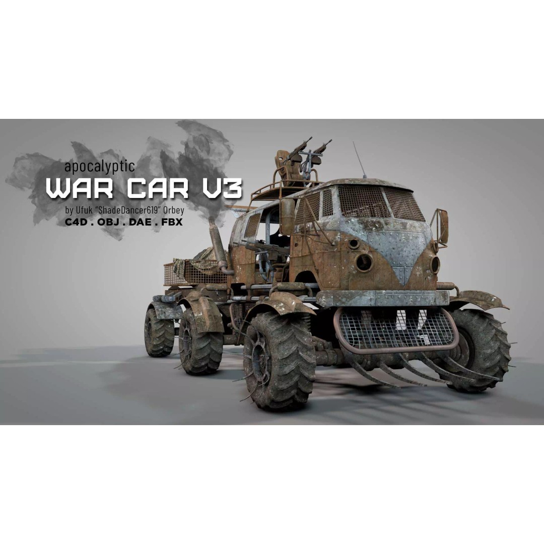 Apocalyptic War Cars 3D Model – High Poly Survival Vehicle, FBX, OBJ - View 2