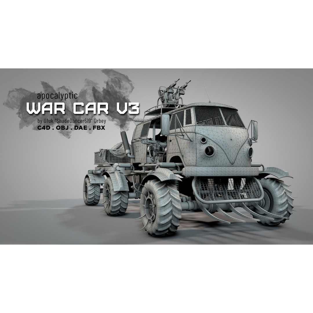 Apocalyptic War Cars 3D Model – High Poly Survival Vehicle, FBX, OBJ - View 3