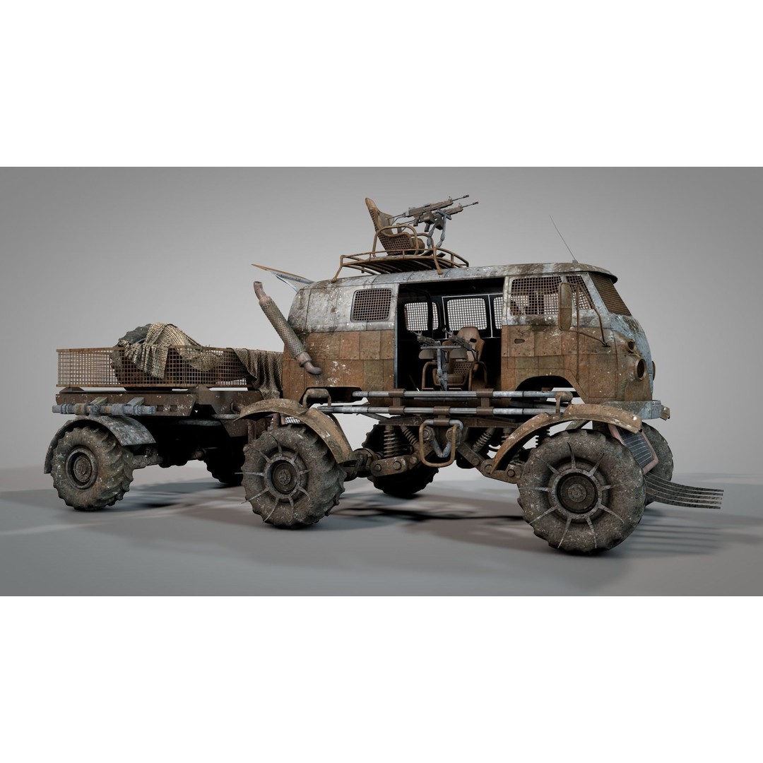 Apocalyptic War Cars 3D Model – High Poly Survival Vehicle, FBX, OBJ - View 4