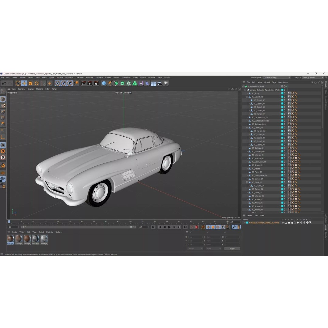 Vintage Collector Sports Car 3D Model – Classic 1950s Gullwing Design, FBX
