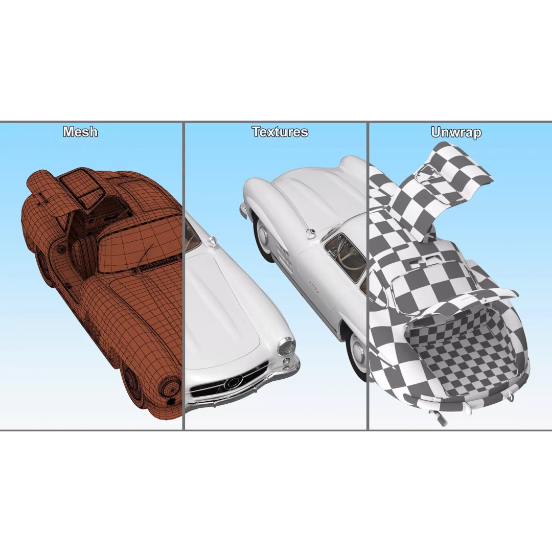 Vintage Collector Sports Car 3D Model – Classic 1950s Gullwing Design, FBX - View 23