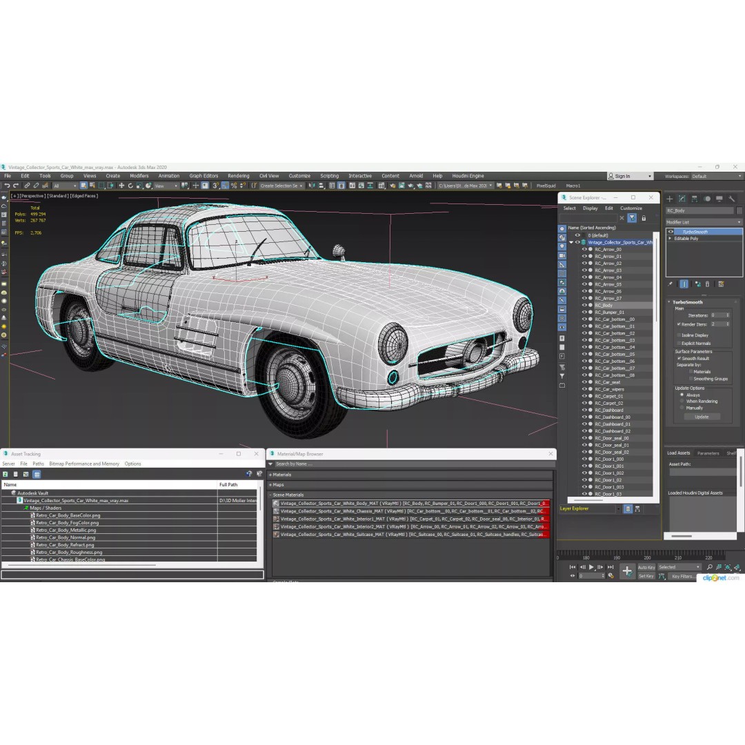 Vintage Collector Sports Car 3D Model – Classic 1950s Gullwing Design, FBX - View 28