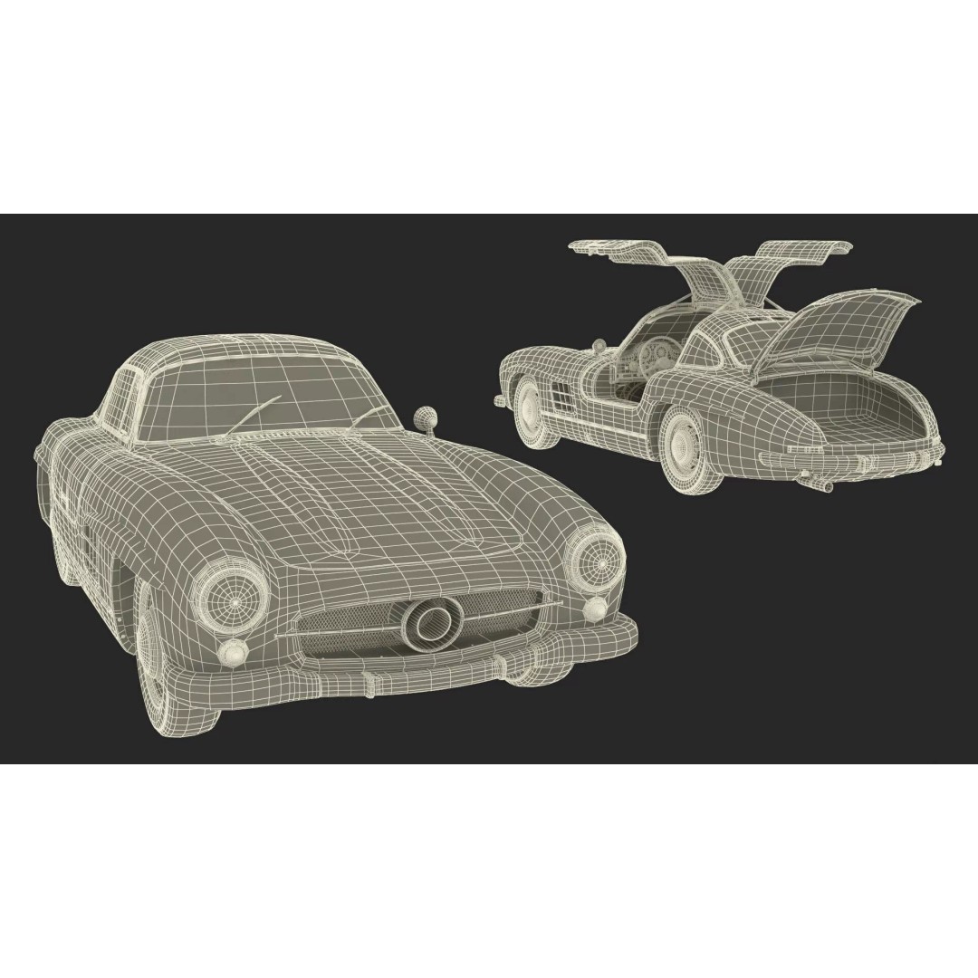 Vintage Collector Sports Car 3D Model – Classic 1950s Gullwing Design, FBX - View 41