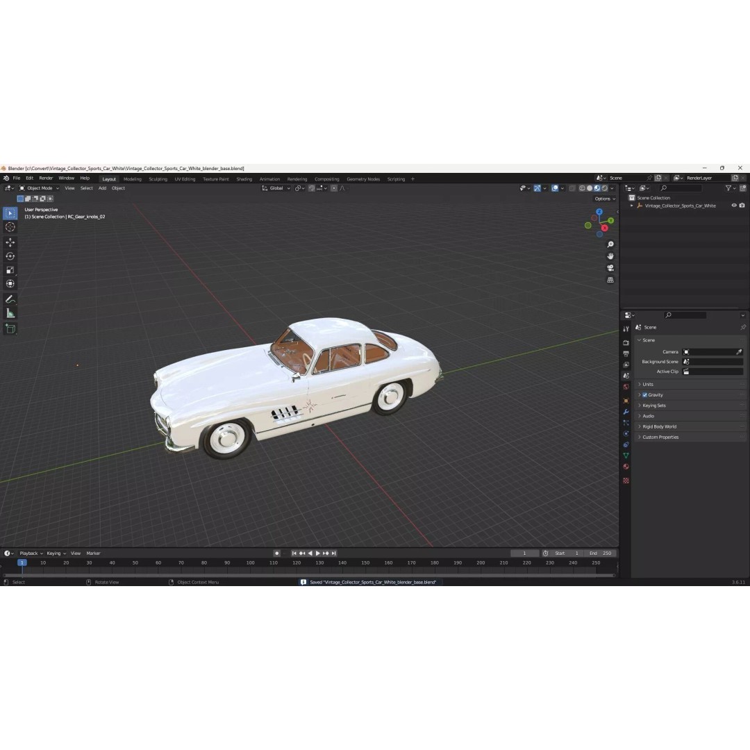 Vintage Collector Sports Car 3D Model – Classic 1950s Gullwing Design, FBX - View 42