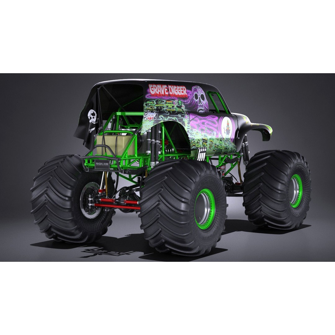 Grave Digger Monster Truck 3D Model – High Poly Game Asset, FBX, OBJ - View 7