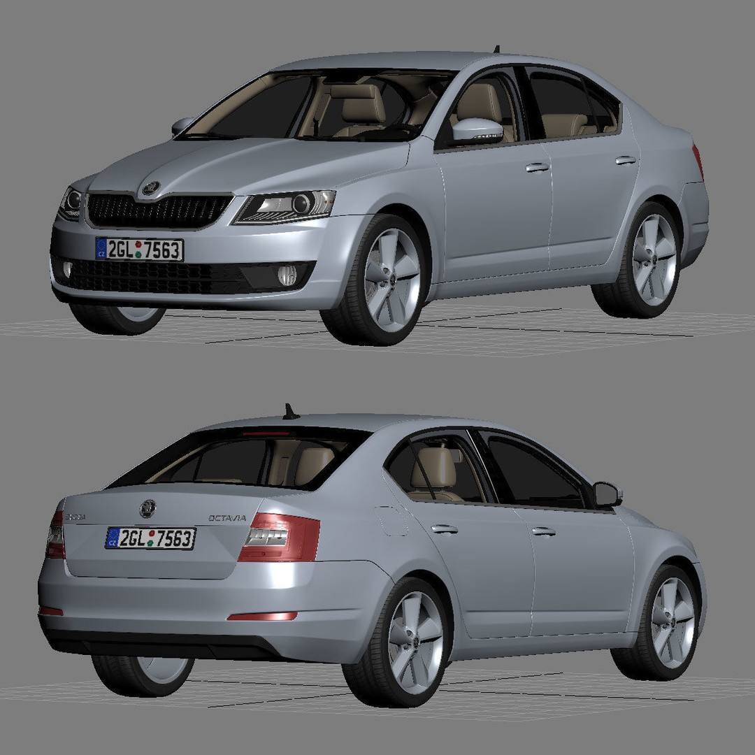 Skoda Octavia 3D Model – Detailed Sedan Interior, FBX, OBJ