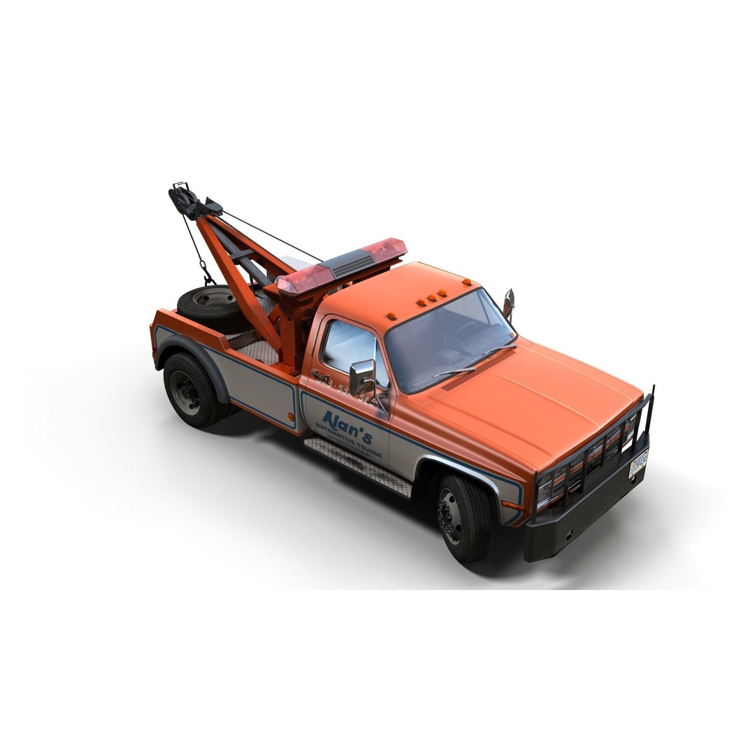 Vintage Wrecker Tow Car 3D Model – Low Poly Game Asset, FBX - View 12