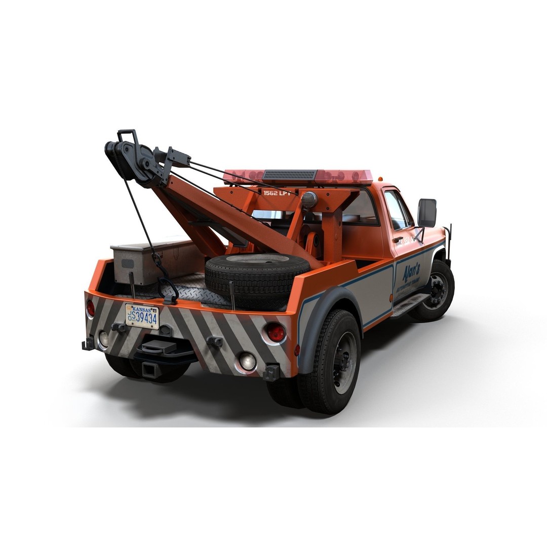 Vintage Wrecker Tow Car 3D Model – Low Poly Game Asset, FBX - View 13