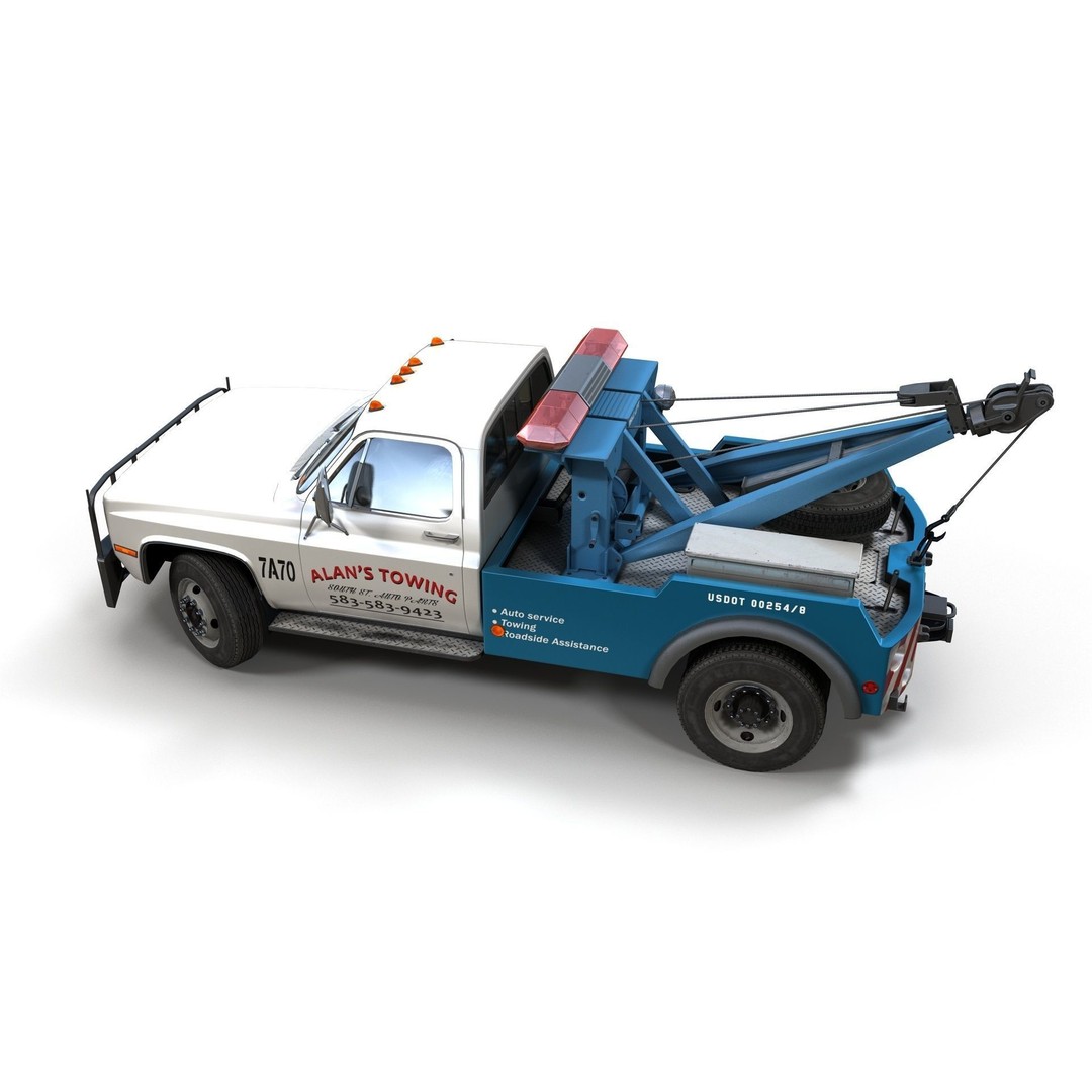 Vintage Wrecker Tow Car 3D Model – Low Poly Game Asset, FBX - View 15