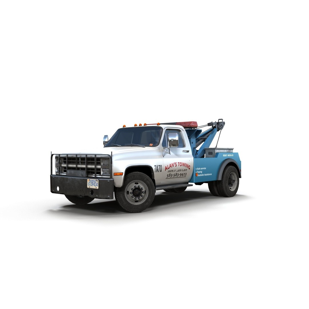 Vintage Wrecker Tow Car 3D Model – Low Poly Game Asset, FBX - View 16