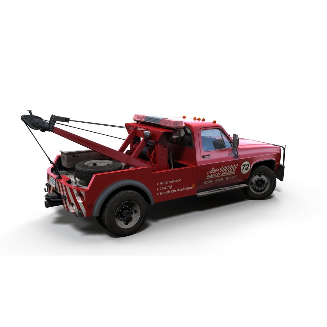 Vintage Wrecker Tow Car 3D Model – Low Poly Game Asset, FBX - View 17