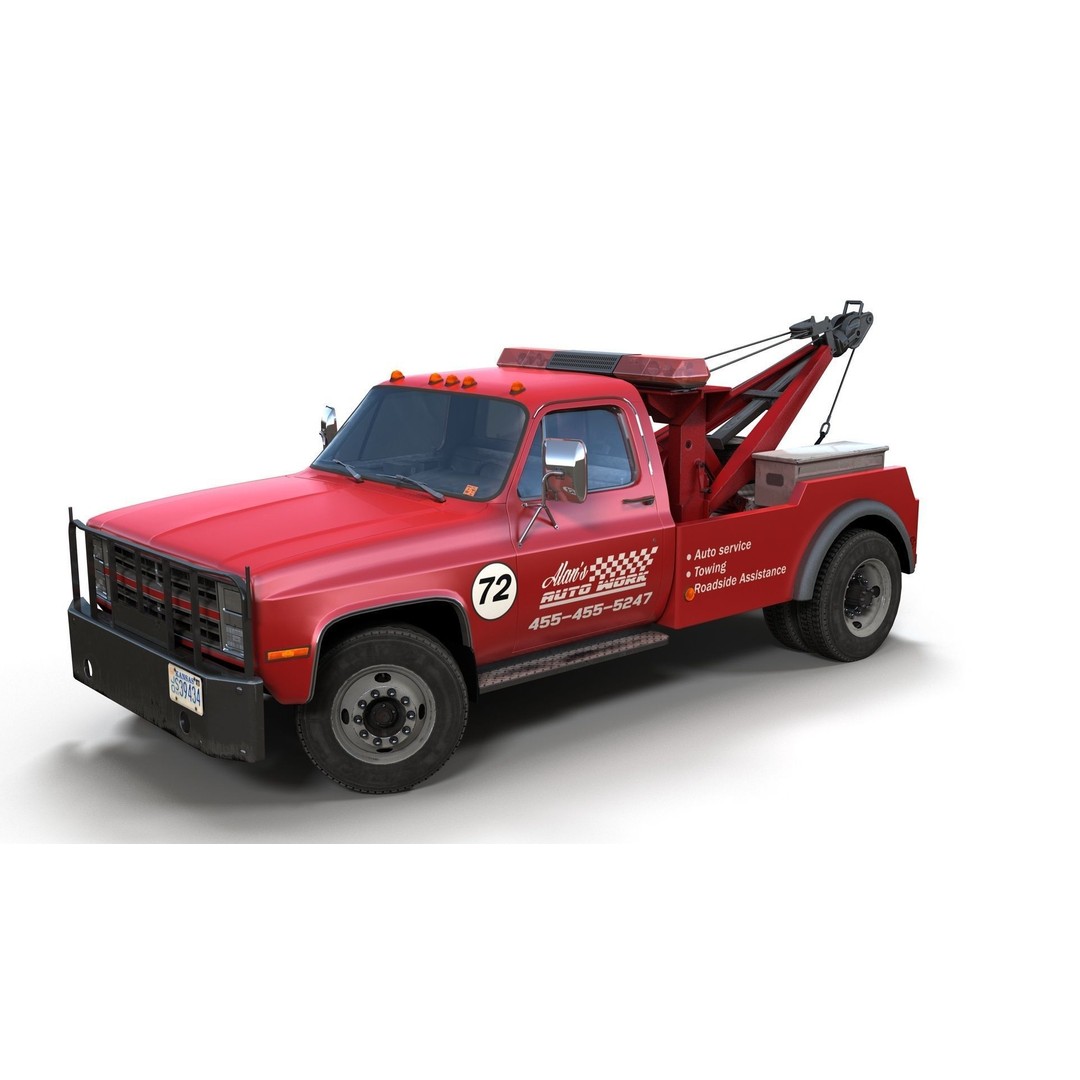 Vintage Wrecker Tow Car 3D Model – Low Poly Game Asset, FBX - View 18