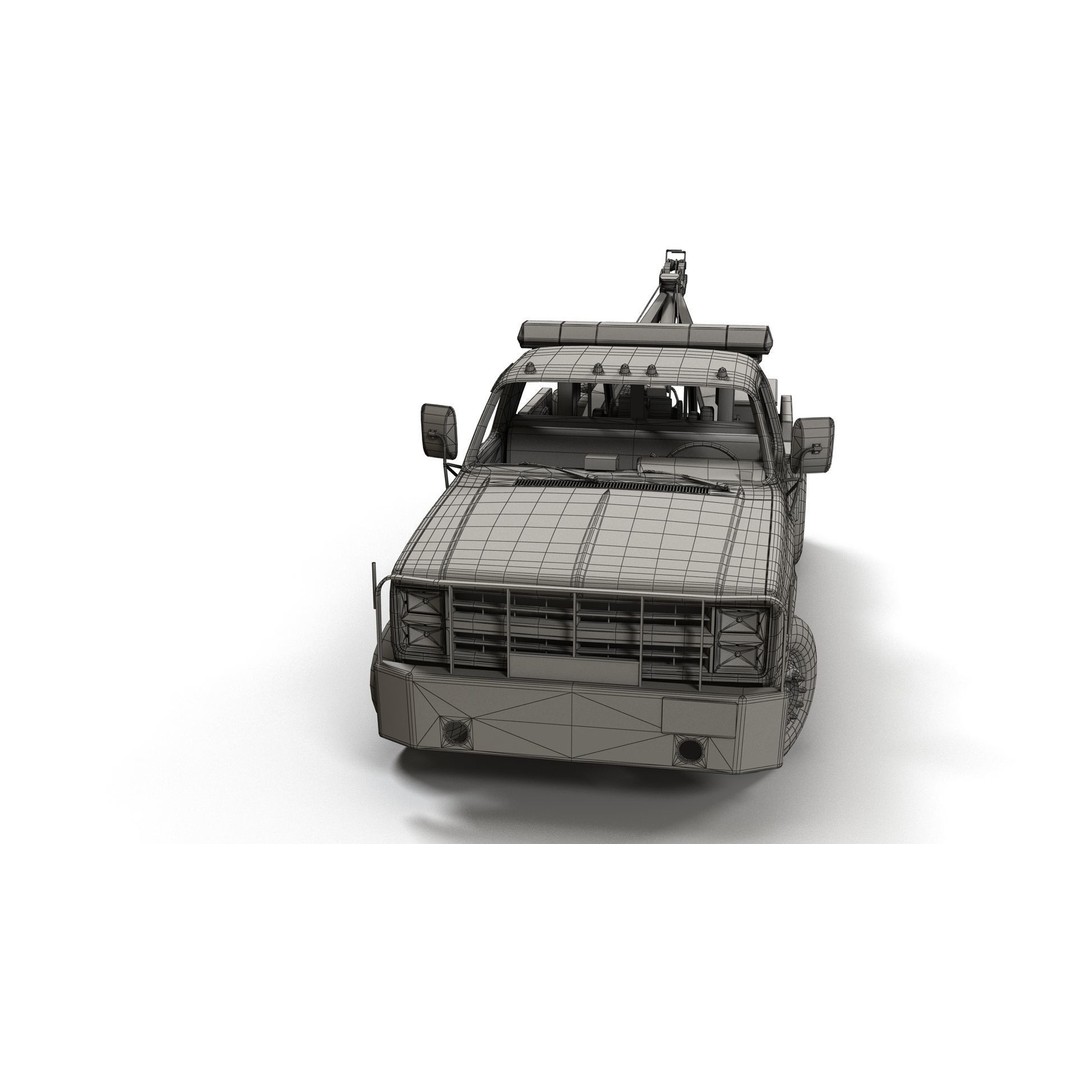 Vintage Wrecker Tow Car 3D Model – Low Poly Game Asset, FBX - View 19