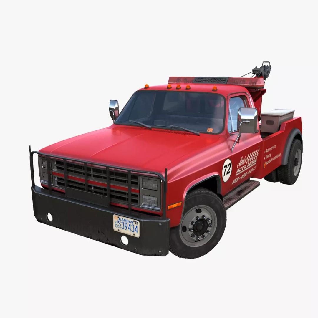 Vintage Wrecker Tow Car 3D Model – Low Poly Game Asset, FBX - View 2
