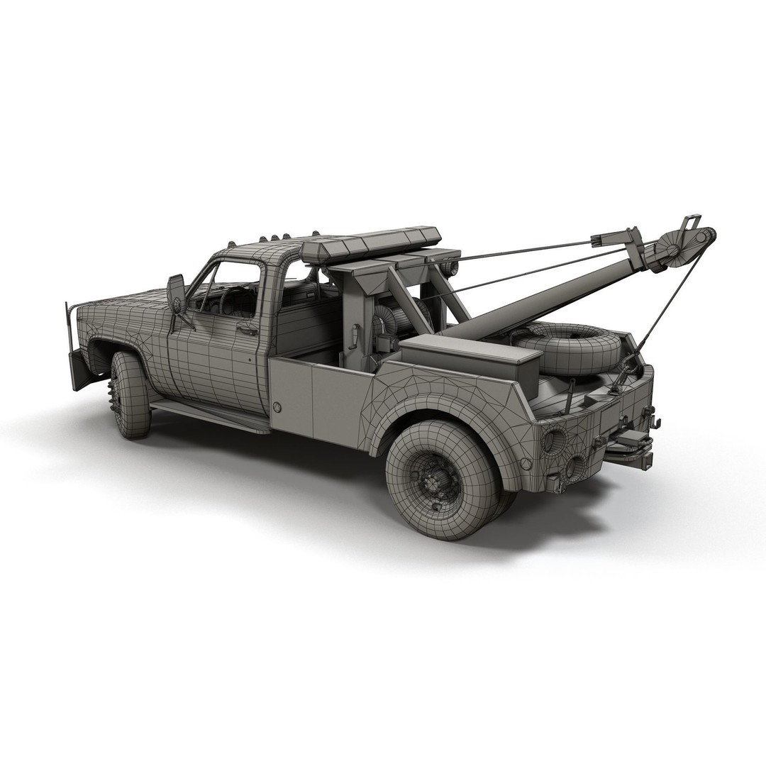 Vintage Wrecker Tow Car 3D Model – Low Poly Game Asset, FBX - View 20