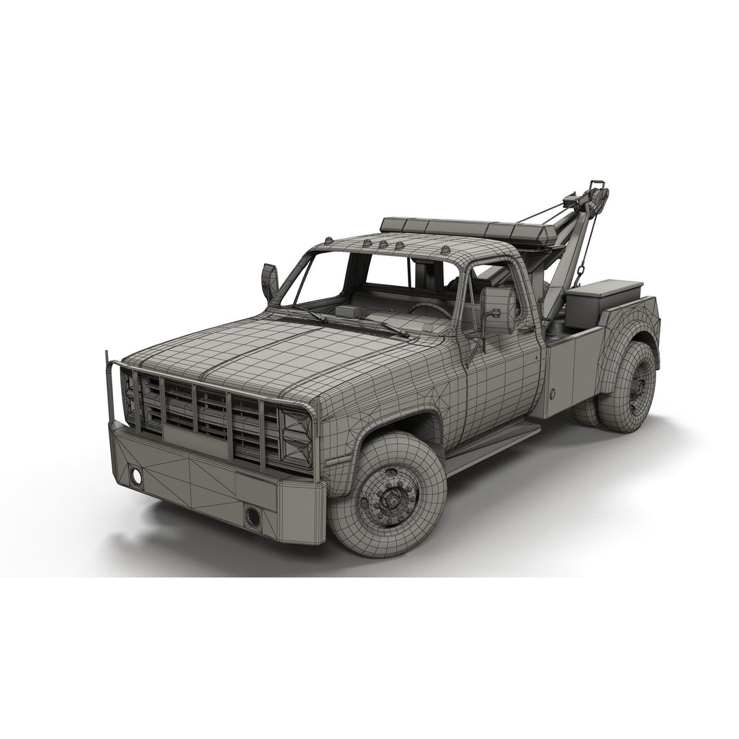 Vintage Wrecker Tow Car 3D Model – Low Poly Game Asset, FBX - View 21