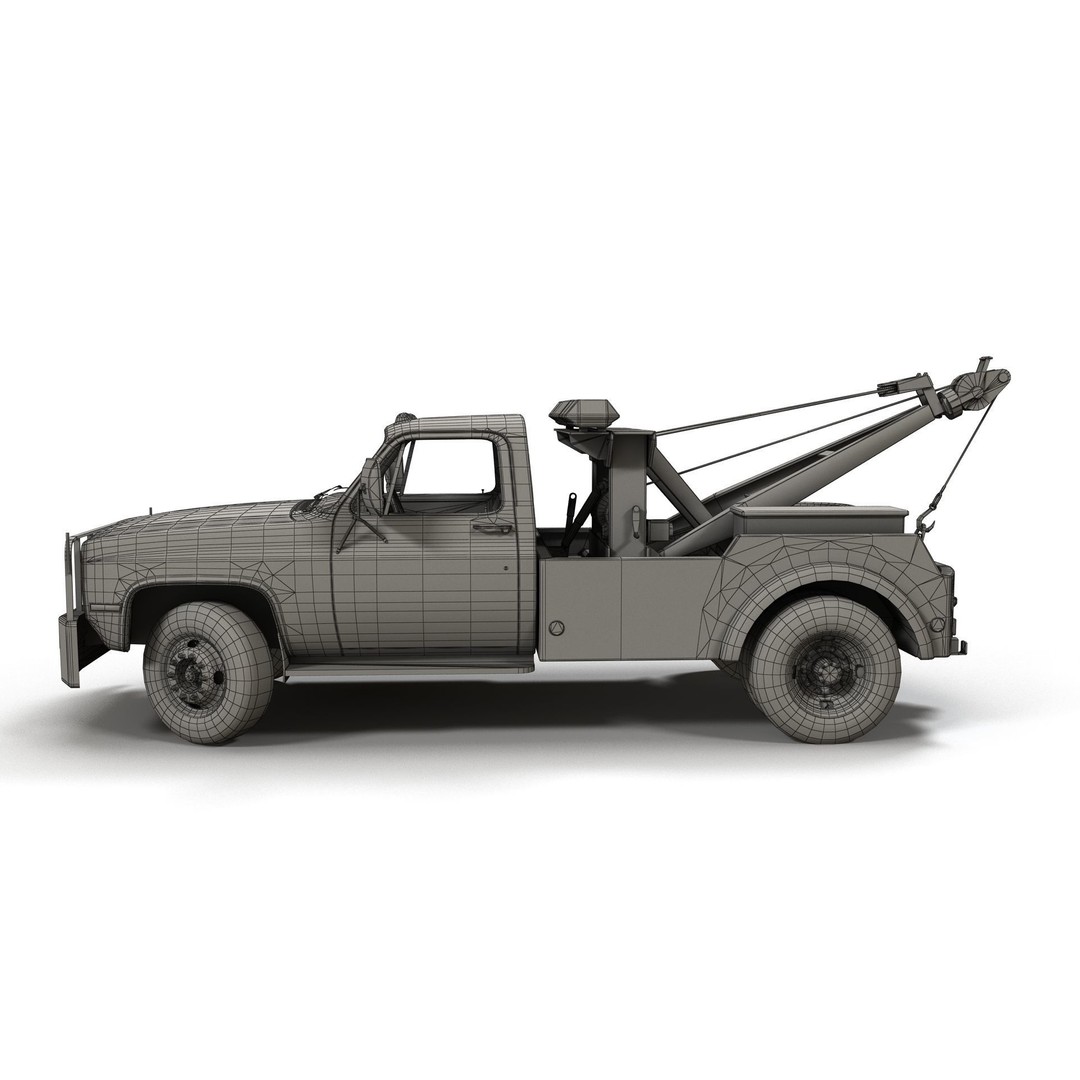 Vintage Wrecker Tow Car 3D Model – Low Poly Game Asset, FBX - View 22