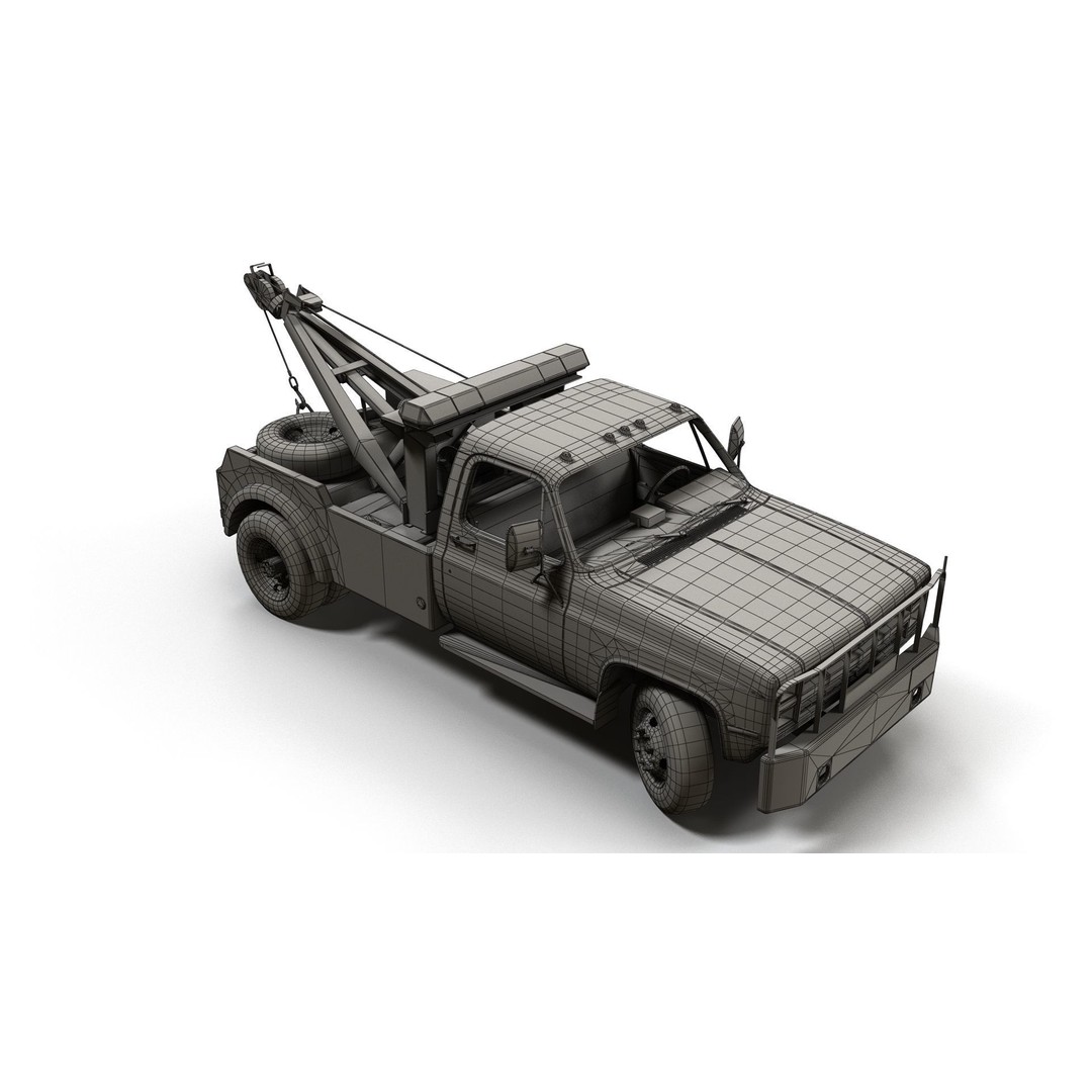 Vintage Wrecker Tow Car 3D Model – Low Poly Game Asset, FBX - View 23