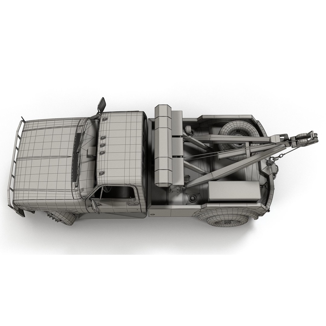 Vintage Wrecker Tow Car 3D Model – Low Poly Game Asset, FBX - View 25
