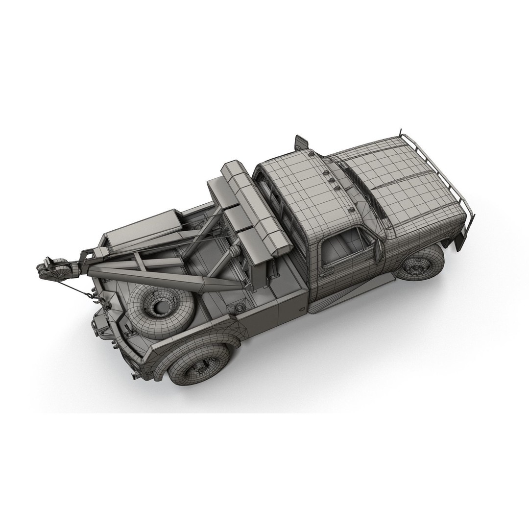 Vintage Wrecker Tow Car 3D Model – Low Poly Game Asset, FBX - View 26