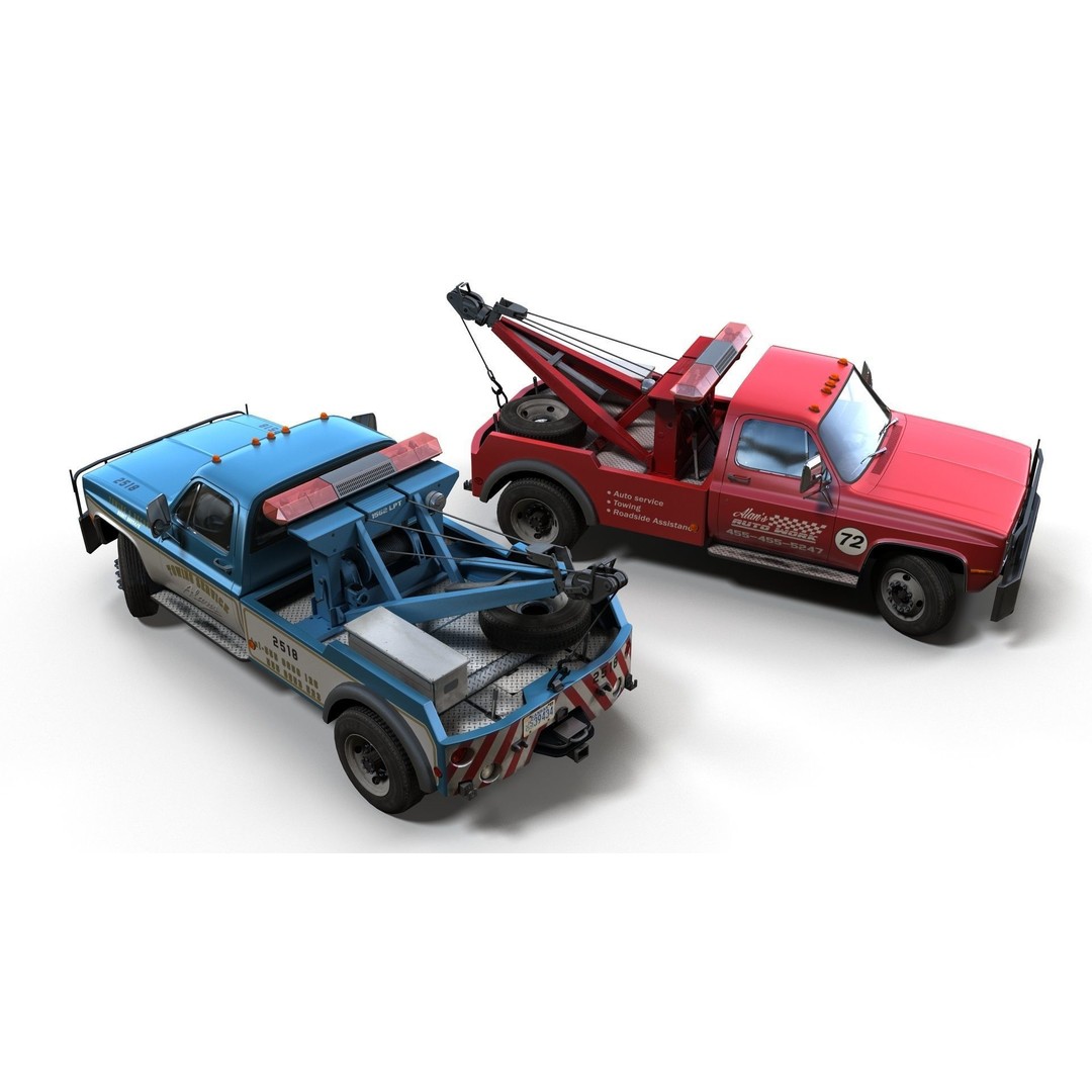Vintage Wrecker Tow Car 3D Model – Low Poly Game Asset, FBX - View 3