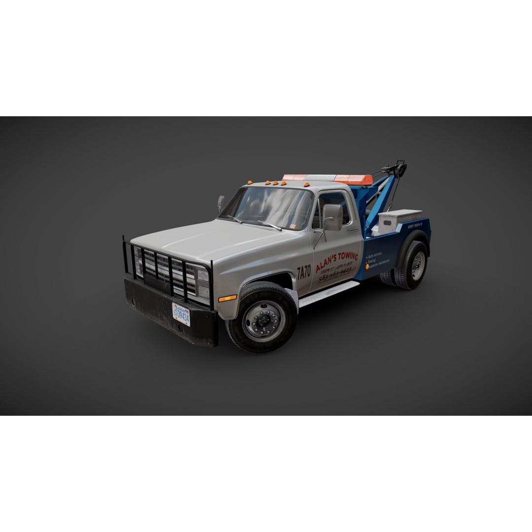 Vintage Wrecker Tow Car 3D Model – Low Poly Game Asset, FBX - View 30