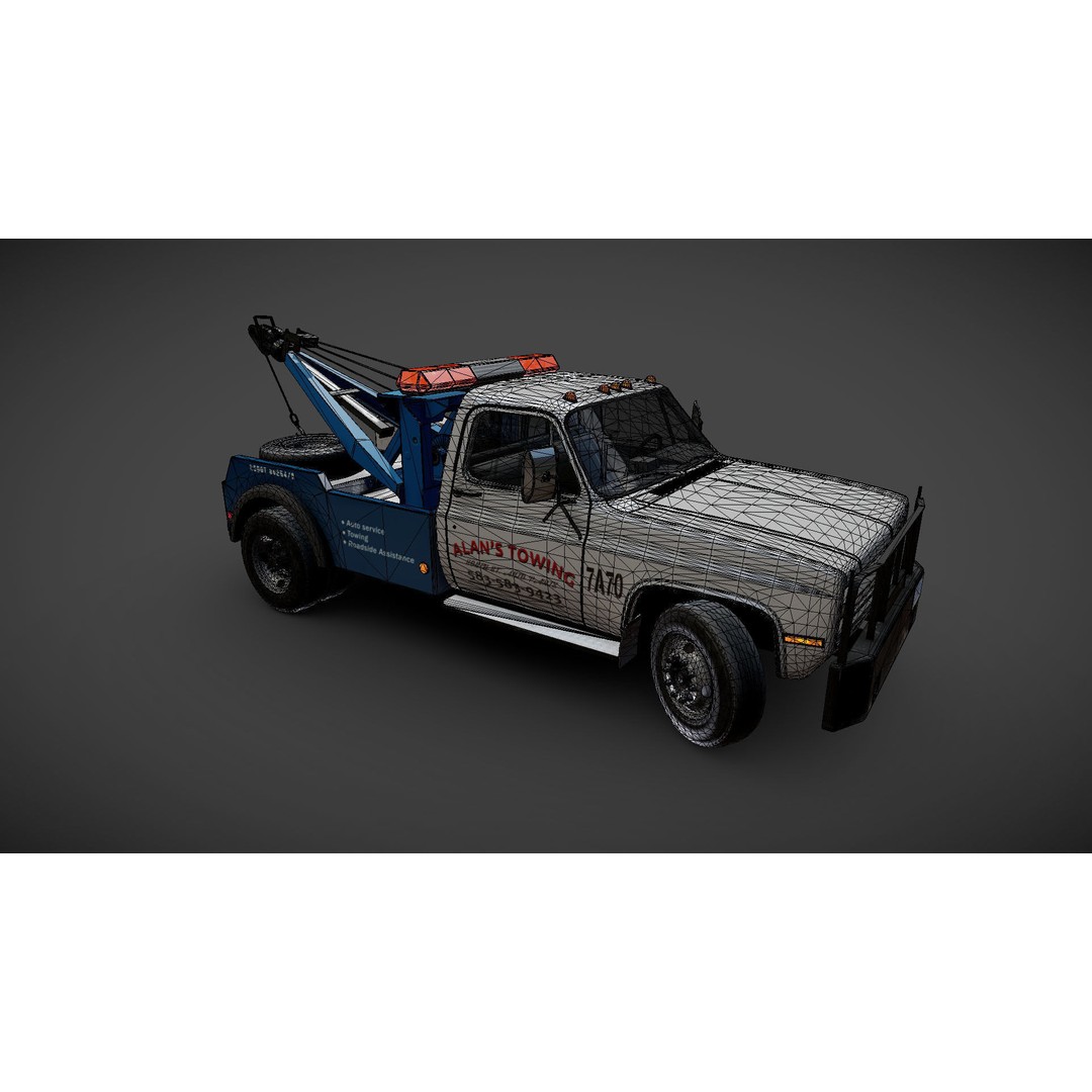 Vintage Wrecker Tow Car 3D Model – Low Poly Game Asset, FBX - View 35