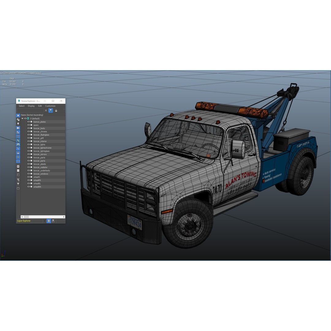 Vintage Wrecker Tow Car 3D Model – Low Poly Game Asset, FBX - View 36