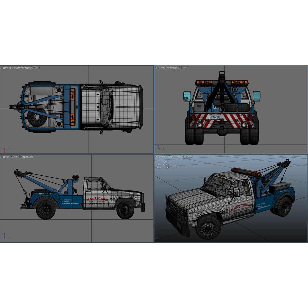 Vintage Wrecker Tow Car 3D Model – Low Poly Game Asset, FBX - View 38