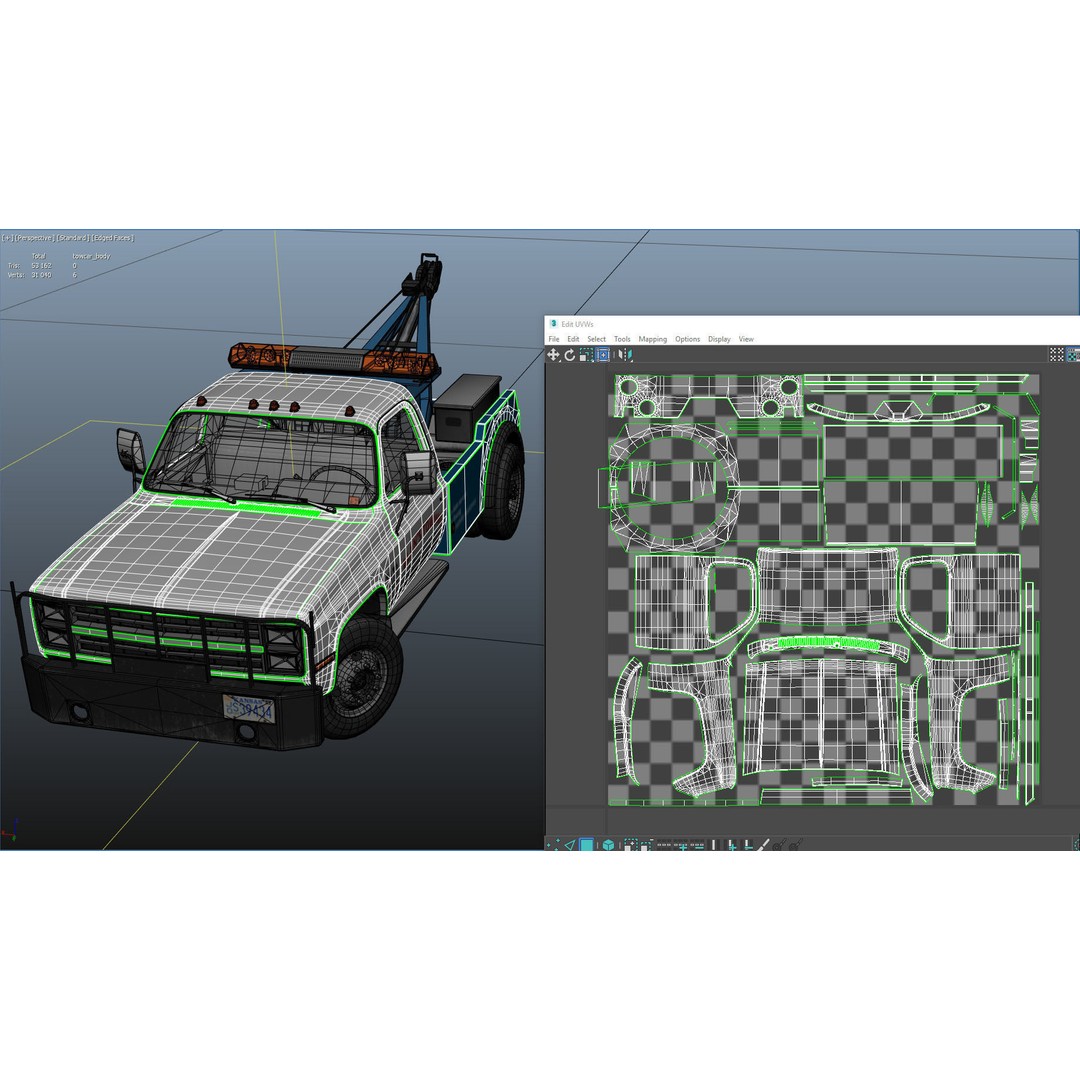 Vintage Wrecker Tow Car 3D Model – Low Poly Game Asset, FBX - View 39