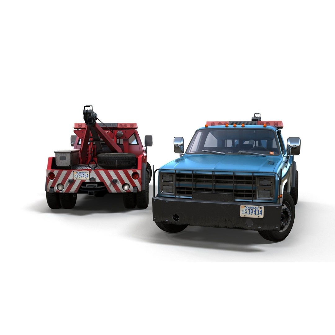 Vintage Wrecker Tow Car 3D Model – Low Poly Game Asset, FBX - View 4