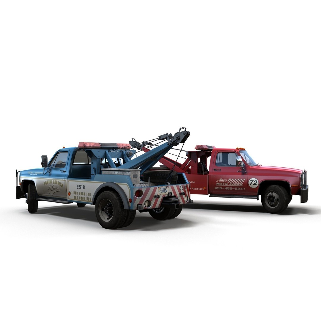 Vintage Wrecker Tow Car 3D Model – Low Poly Game Asset, FBX - View 5