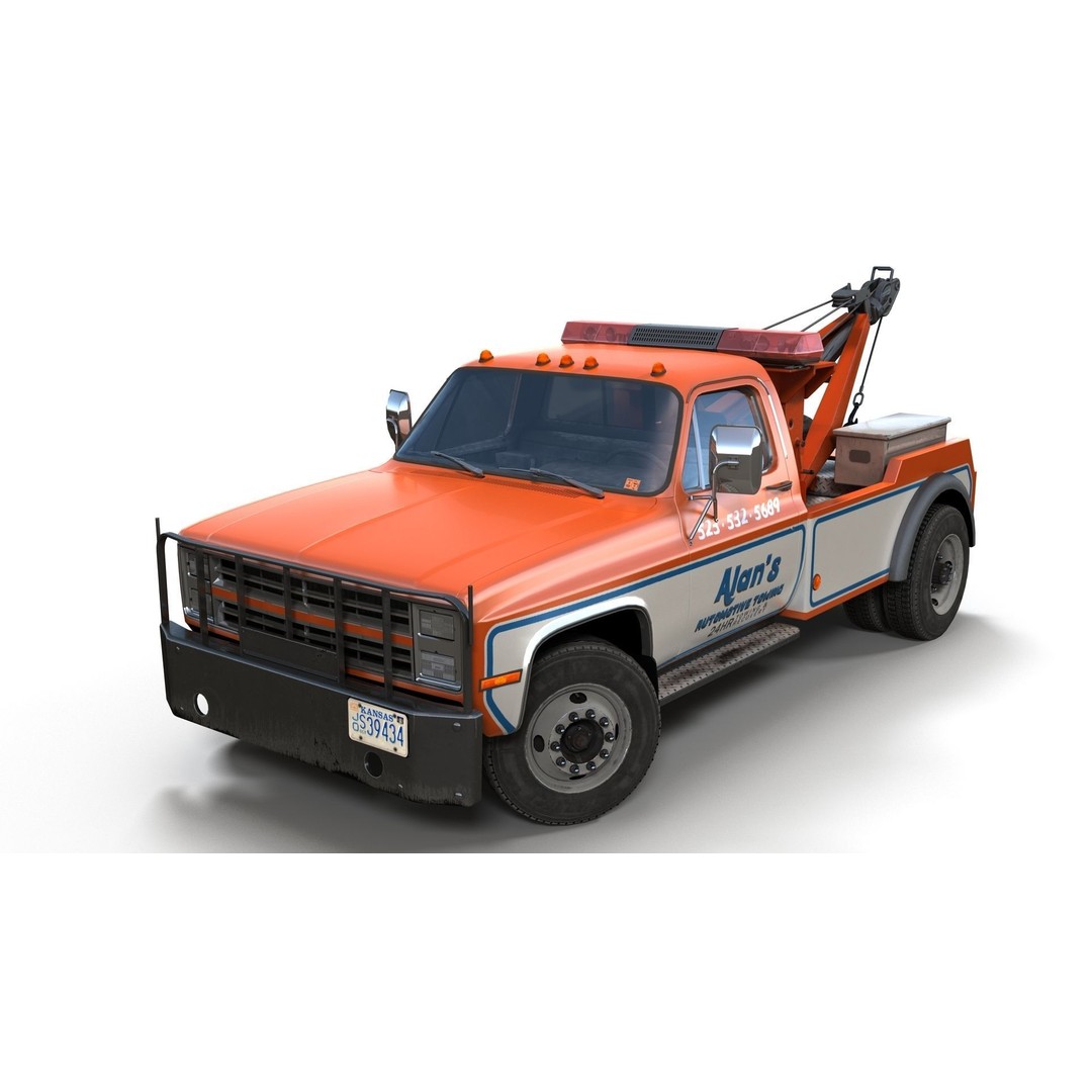 Vintage Wrecker Tow Car 3D Model – Low Poly Game Asset, FBX - View 6