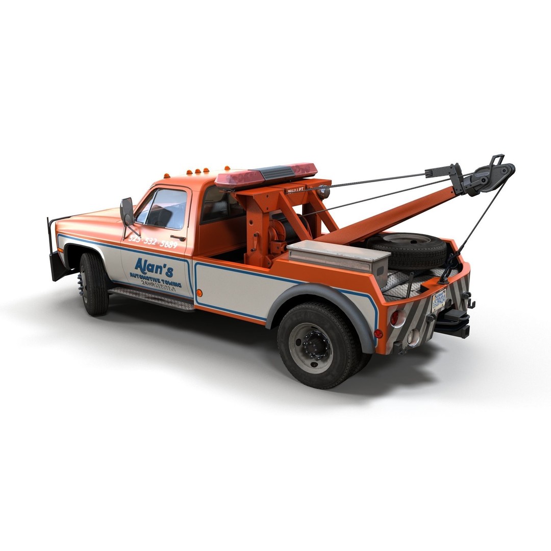 Vintage Wrecker Tow Car 3D Model – Low Poly Game Asset, FBX - View 7